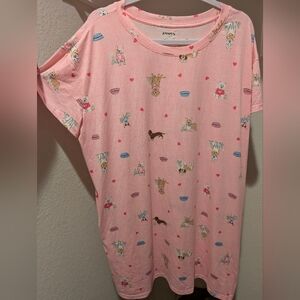 Pink Short-Sleeve Dog Print Nightgown
